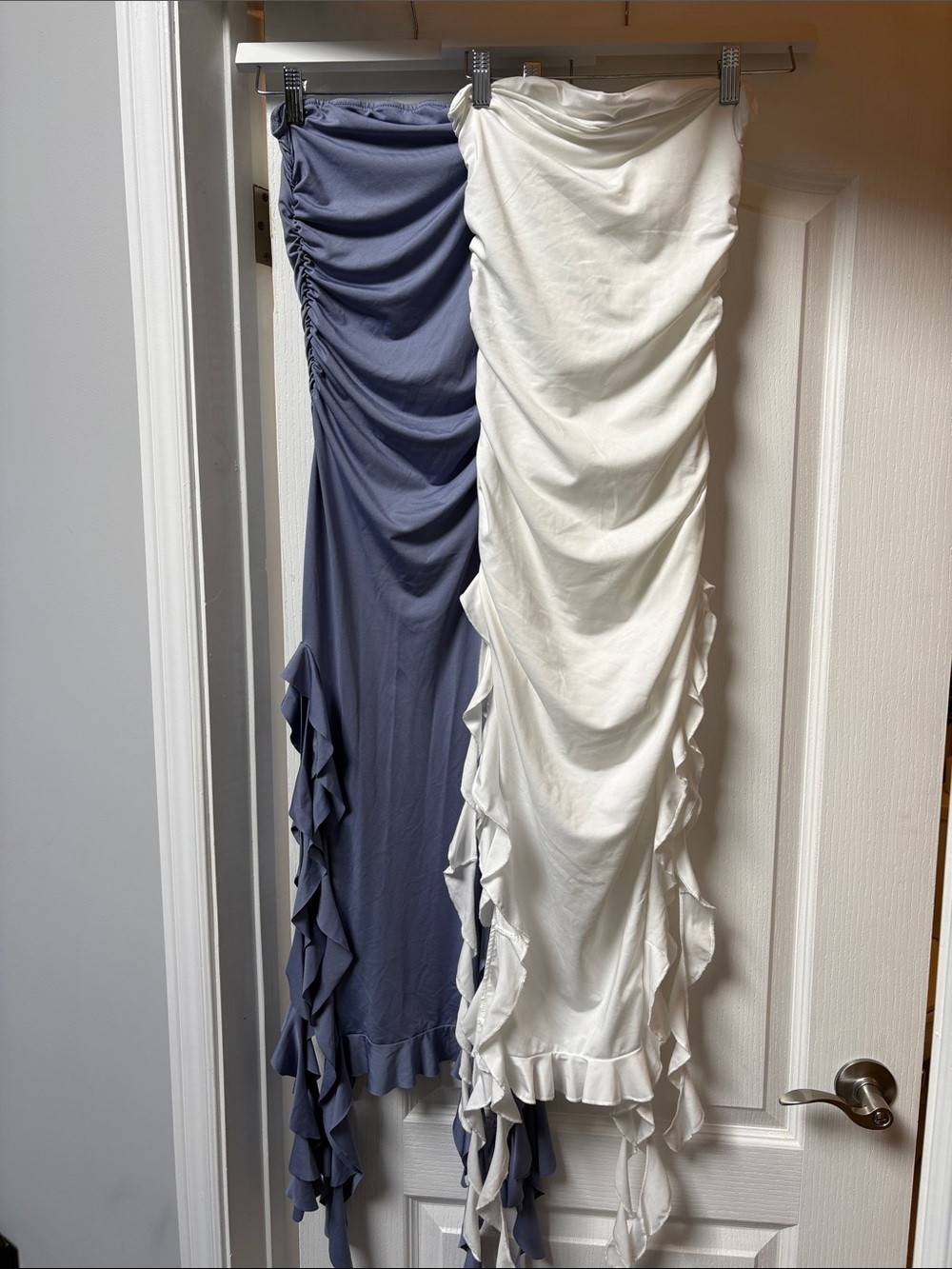 2/15$ SHEIN White Ruched Ruffle Maxi dresses